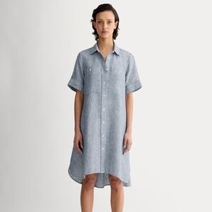 Everlane Women's Daytripper Dress in Linen in White/Blue, Size 2XL
